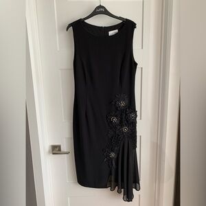 Joseph Ribkoff Black Asymmetrical Dress with Floral Accents- new never worn